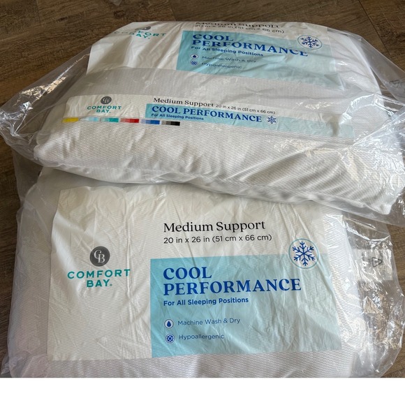 Cool Performance Medium Support Bed Pillows Set of 2 White 20x26 - Picture 4 of 4